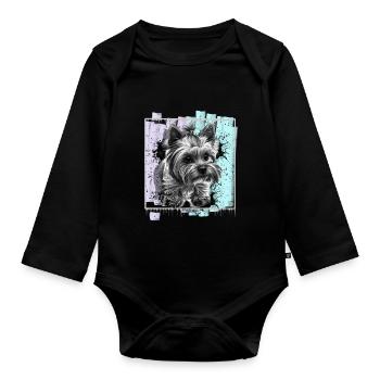 Yorkshire Terrier - Baby Bio-Langarm-Body - Schwarz - Vorne