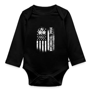 American Hlk Technician Usa Flag - Organic Longsleeve Baby Bodysuit - black - Front