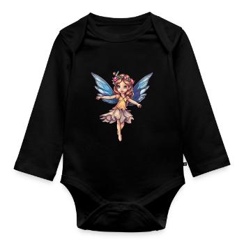 Enchanting fairy fairy tale creature with wings - Organic Longsleeve Baby Bodysuit - black - Front