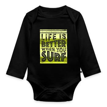 Surfer Quote Funny - Organic Longsleeve Baby Bodysuit - black - Front