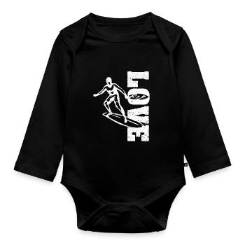 Liebe Surfen Lustiges Wakeboard Surfer Wassersport - Baby Bio-Langarm-Body - Schwarz - Vorne
