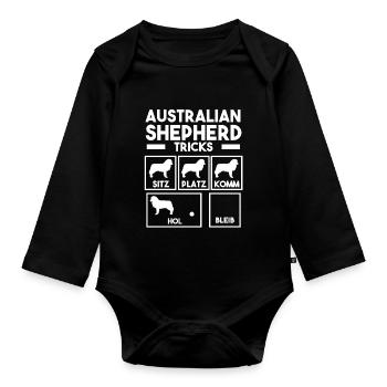 Hund Australian Shepherd - Baby Bio-Langarm-Body - Schwarz - Vorne