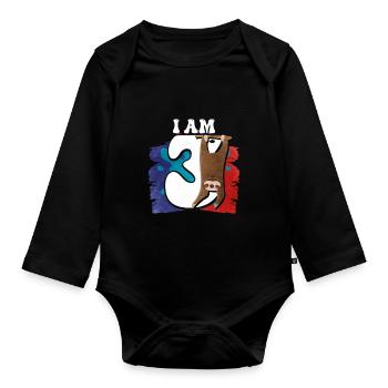 I am 3 sloth - Organic Longsleeve Baby Bodysuit - black - Front