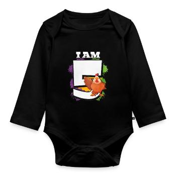 I am 5 chickens - Organic Longsleeve Baby Bodysuit - black - Front