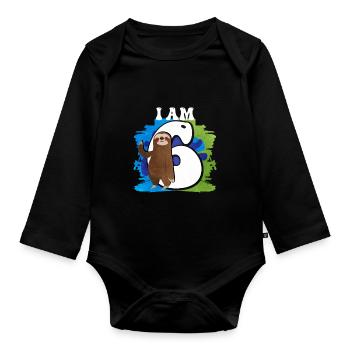 I am 6 sloth - Organic Longsleeve Baby Bodysuit - black - Front