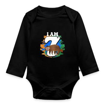 I am 7 sloth - Organic Longsleeve Baby Bodysuit - black - Front