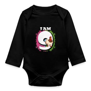 I am 9 chickens - Organic Longsleeve Baby Bodysuit - black - Front