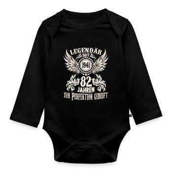 82 jährige Legende Geburtstag Outfit Sprüche - Baby Bio-Langarm-Body - Schwarz - Vorne