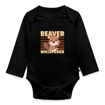 Beaver Fan Beaver Lovers Funny Beaver Gift - Organic Longsleeve Baby Bodysuit - black - Front