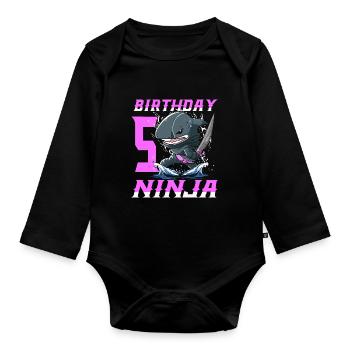 Shark Ninja I’m 5 - Action Anniversaire sous-marin - Body Bébé bio manches longues - noir - Devant