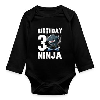 Shark Ninja I'm 3 - Action Underwater Birthday - Organic Longsleeve Baby Bodysuit - black - Front