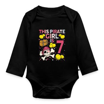 Skeleton This Pirate Is 7th Pirate Birthday - Organic Longsleeve Baby Bodysuit - black - Front