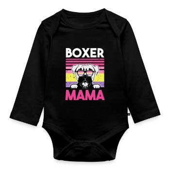 Hund Boxer Mama - Baby Bio-Langarm-Body - Schwarz - Vorne
