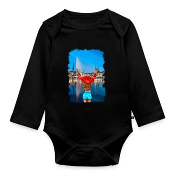 Blonde Hamburg Woman Skyline Illustration - Organic Longsleeve Baby Bodysuit - black - Front