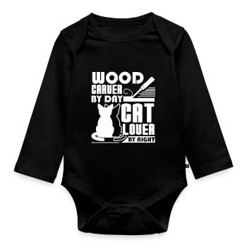 Wood Carving I'm A Wood Carver And Cat Lover - Organic Longsleeve Baby Bodysuit - black - Front