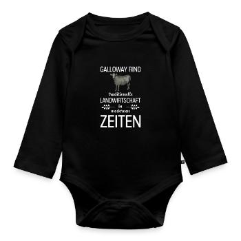 Galloway Rind I Schottland Rinderzucht für - Baby Bio-Langarm-Body - Schwarz - Vorne