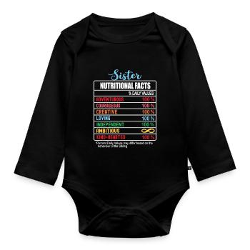 Sister Nutritional Facts National Sister's Day - Organic Longsleeve Baby Bodysuit - black - Front