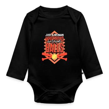 Just A Woman Who Knows How To Handle Balls - Organic Longsleeve Baby Bodysuit - black - Front