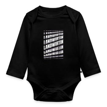 Bauern Spruch Landwirtin - Baby Bio-Langarm-Body - Schwarz - Vorne