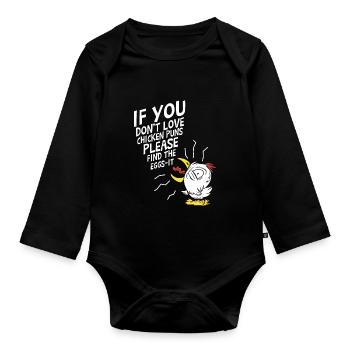 Funny Chicken Puns Eggs Farming Rooster Hen - Organic Longsleeve Baby Bodysuit - black - Front