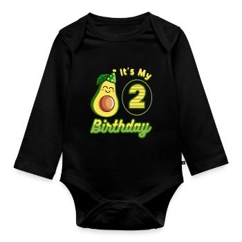 Avocado Lover 2nd Birthday Guacamole Avocados - Organic Longsleeve Baby Bodysuit - black - Front