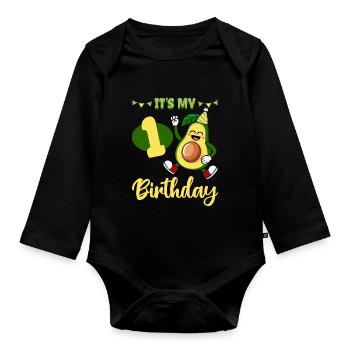 Avocado Lover 1st Birthday Guacamole Avocados - Organic Longsleeve Baby Bodysuit - black - Front