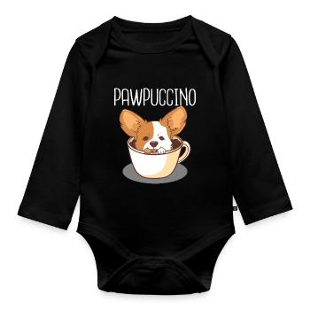 Pawpuccino Puppucino Dog in Coffee Cup Corgi - Organic Longsleeve Baby Bodysuit - black - Front