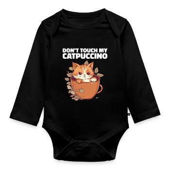 Catpuccino Katze in Kaffee-Tasse - Baby Bio-Langarm-Body - Schwarz - Vorne