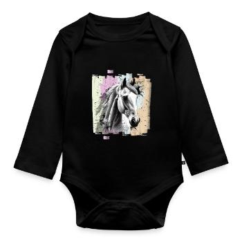 Pferd - Baby Bio-Langarm-Body - Schwarz - Vorne