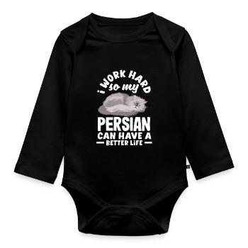 I work hard so my Persian can have a better life - Baby Bio-Langarm-Body - Schwarz - Vorne