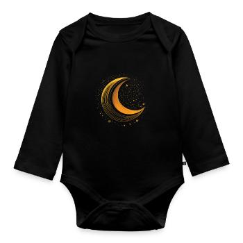 Moon phases, full moon, stars, space, moon, night - Organic Longsleeve Baby Bodysuit - black - Front