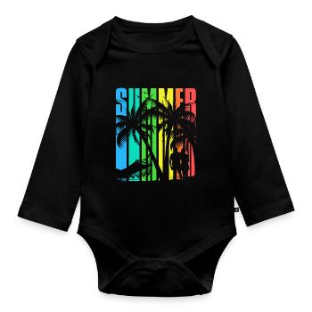 SUMMER Theme colourful Beach - Baby Bio-Langarm-Body - Schwarz - Vorne