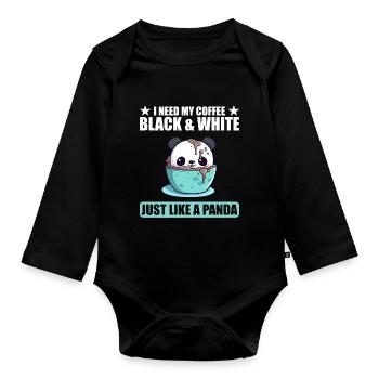 J’ai besoin de mon café noir et blanc comme un panda - Body Bébé bio manches longues - noir - Devant