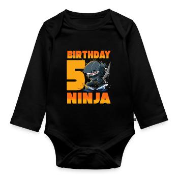 Shark Ninja I’m 5 - Action Anniversaire sous-marin - Body Bébé bio manches longues - noir - Devant