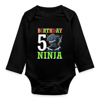 Shark Ninja I’m 5 - Action Anniversaire sous-marin - Body Bébé bio manches longues - noir - Devant