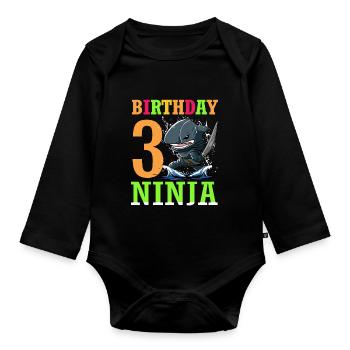 Shark Ninja I'm 3 - Action Underwater Birthday - Organic Longsleeve Baby Bodysuit - black - Front