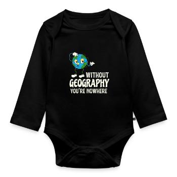 Drôle de professeur de géographie Citation Cartoon Globe - Body Bébé bio manches longues - noir - Devant