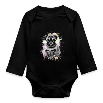 Mops Hund - Baby Bio-Langarm-Body - Schwarz - Vorne