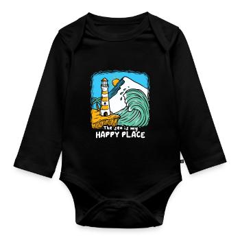 The Sea Is My Happy Place Lighthouse - Organic Longsleeve Baby Bodysuit - black - Front