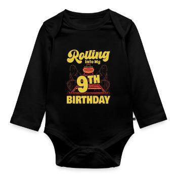 Roller Coaster Amusement Park Rolling Into My 9th - Organic Longsleeve Baby Bodysuit - black - Front