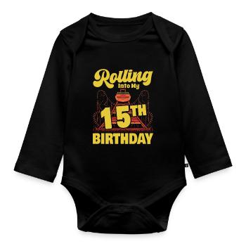 Roller Coaster Amusement Park Rolling Into My 15th - Organic Longsleeve Baby Bodysuit - black - Front
