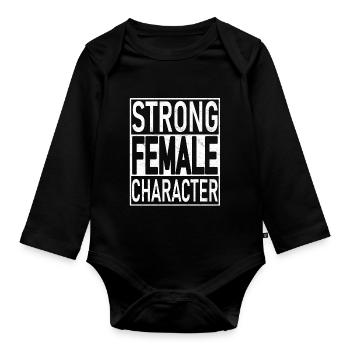 Strong Female Character - Organic Longsleeve Baby Bodysuit - black - Front