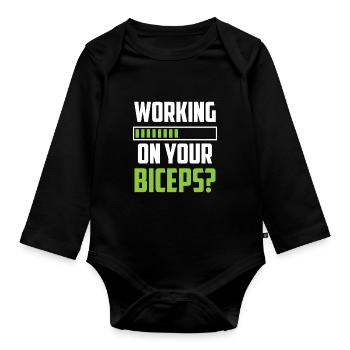 Arbeiten Sie An Ihrem Bizeps Workout Curls Muskeln - Baby Bio-Langarm-Body - Schwarz - Vorne