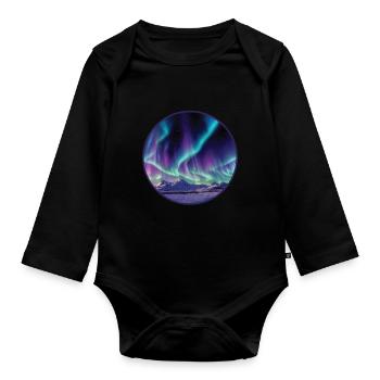 Northern Lights Northern Lights Aurora Borealis - Organic Longsleeve Baby Bodysuit - black - Front