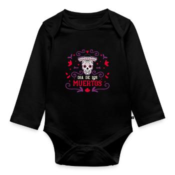 Dia De Los Muertos Tag Der Toten Mexikanisch - Baby Bio-Langarm-Body - Schwarz - Vorne