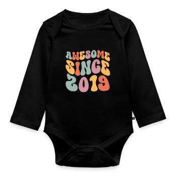 2019 Jahrgang Geburtstag Groovy Vintage Retro - Baby Bio-Langarm-Body - Schwarz - Vorne