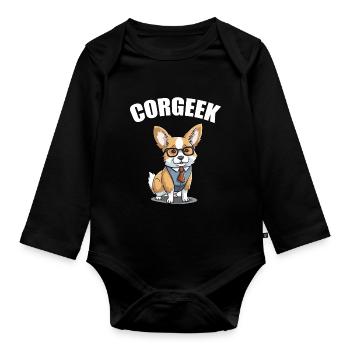 Corgi with glasses Geeks Nerds Corgis dog Corgeek - Organic Longsleeve Baby Bodysuit - black - Front