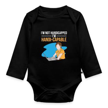 Prothèse de bras amputée Je suis Handi-capable - Body Bébé bio manches longues - noir - Devant