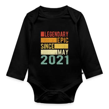 Anniversaire mai 2021 Épopée légendaire - Body Bébé bio manches longues - noir - Devant