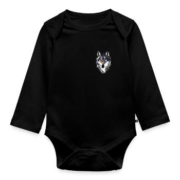 Tête de loup motif d’animal sauvage imprimé avec loup - Body Bébé bio manches longues - noir - Devant